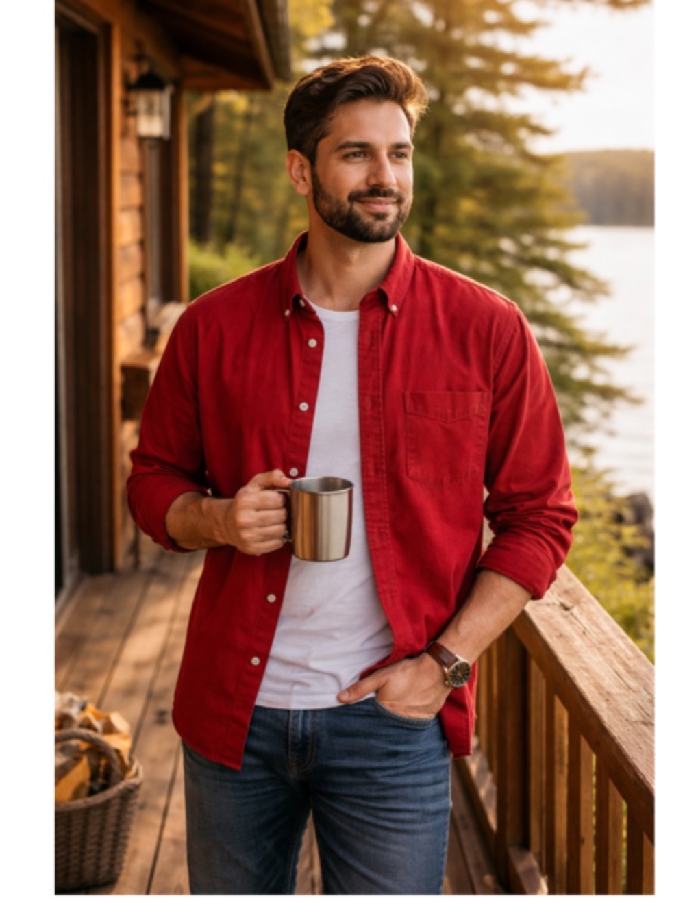 Gap Red Long Sleeve Button Down Shirt